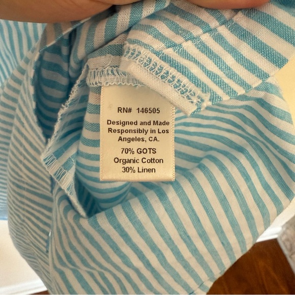 NWT- MSRP $70 Organic Cotton & Linen Paradise Aqua Stripe LARelaxed Shirt Dress - Picture 9 of 10